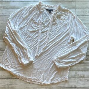 Lauren Ralph Lauren Soft and Flowy White Long Sleeve Tie Front Blouse